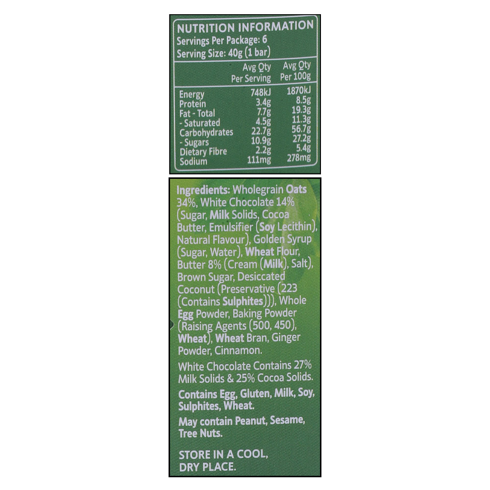 Mother Earth Gingerbread & White Chocolate Oaty Slices 240g right side image