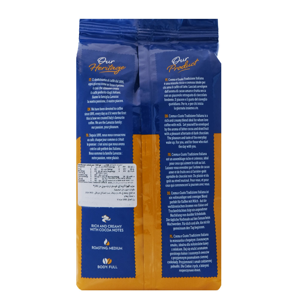 Lavazza Crema E Gusto Tradizione Coffee Beans 1Kg back image