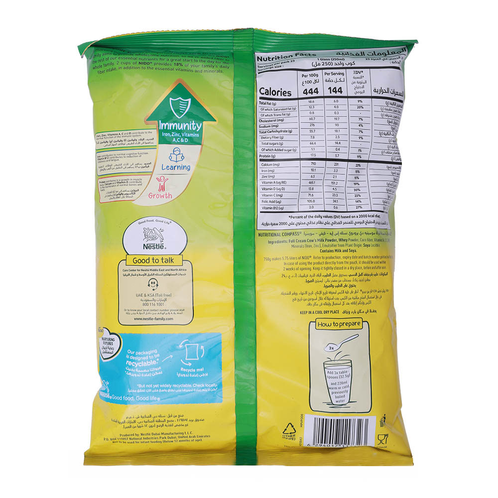 Nestle Nido Fortified Milk Powder Pouch 750g back image