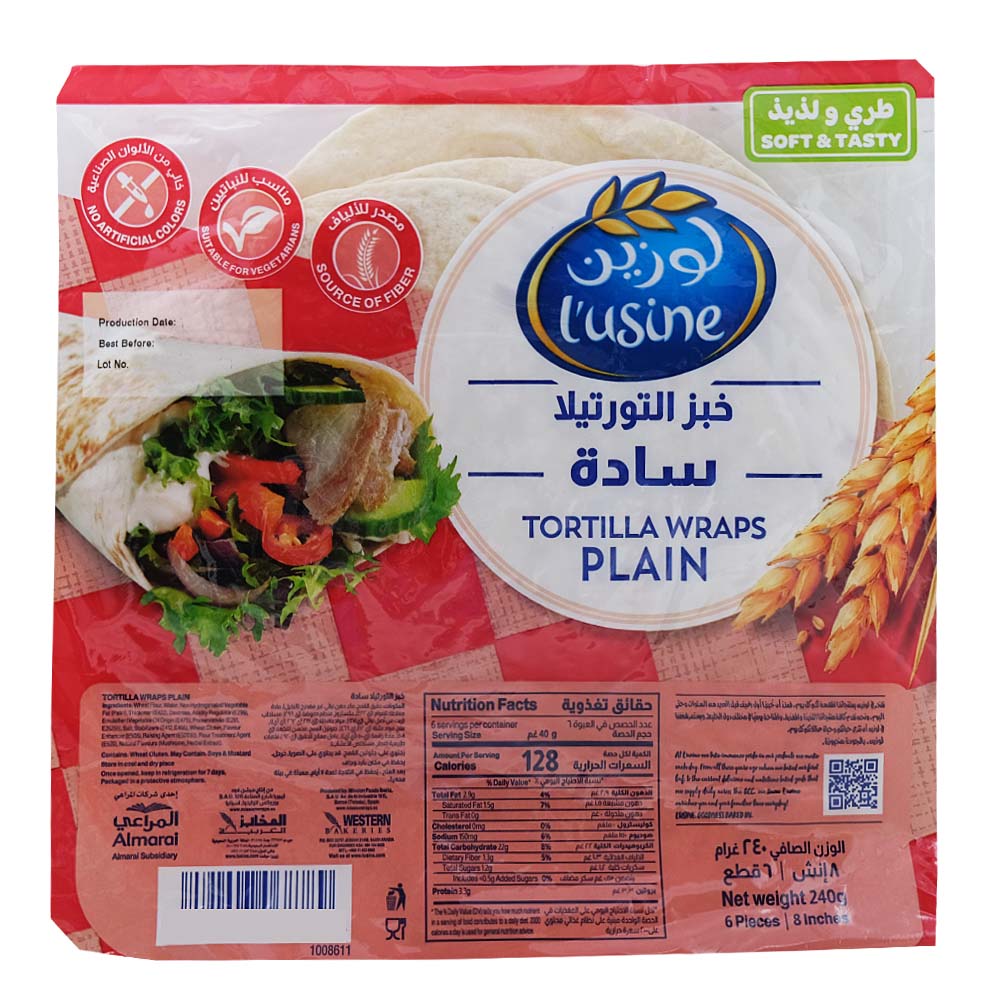 L'usine Tortilla Wraps Plain 6's 240g 