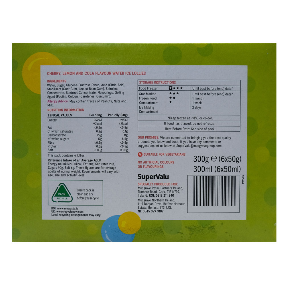 Supervalu Fusion Lollies 6pk 300g back image