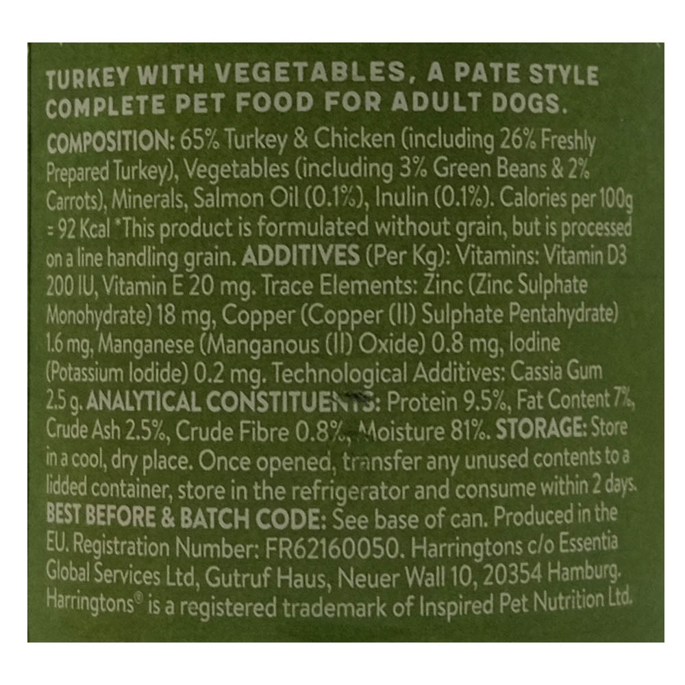 Harringtons Adult Dog Food With Turkey and Vegetables 400g back image