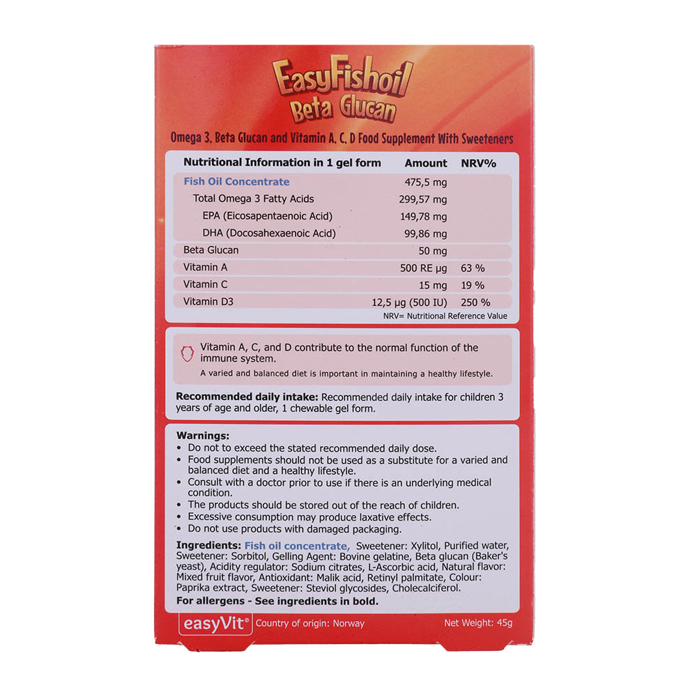 Easy Vit Fish Oil Beta Glucan Omega 3 For Children back image