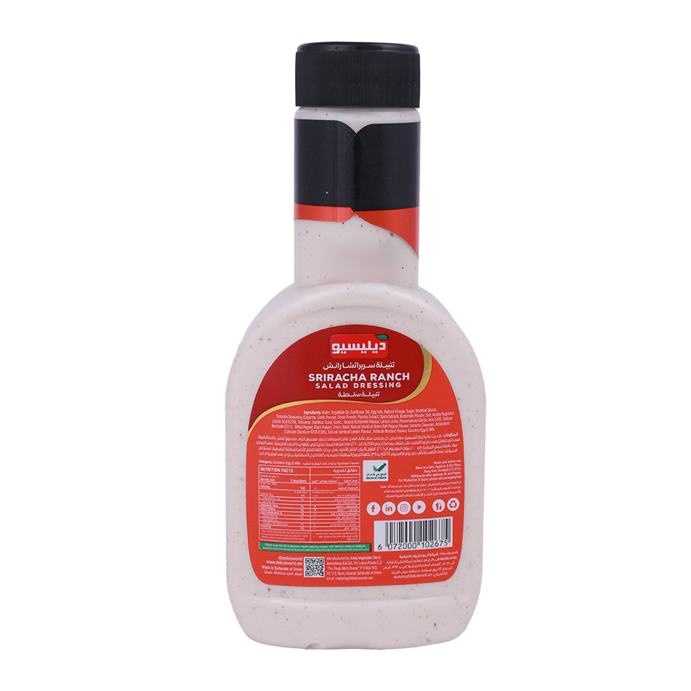 Delicio Sriracha Ranch Salad Dressing 267ml back image