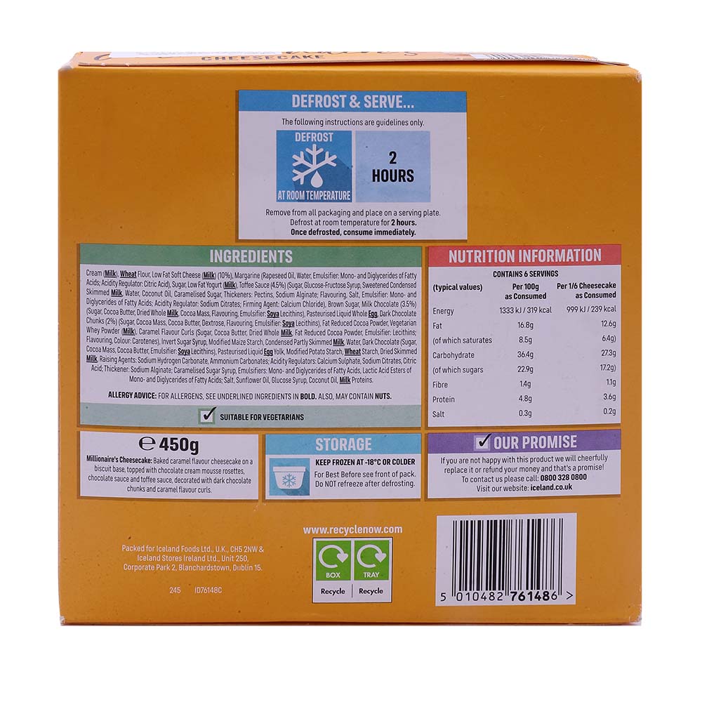 Iceland Millionaire's Cheesecake 450g back image