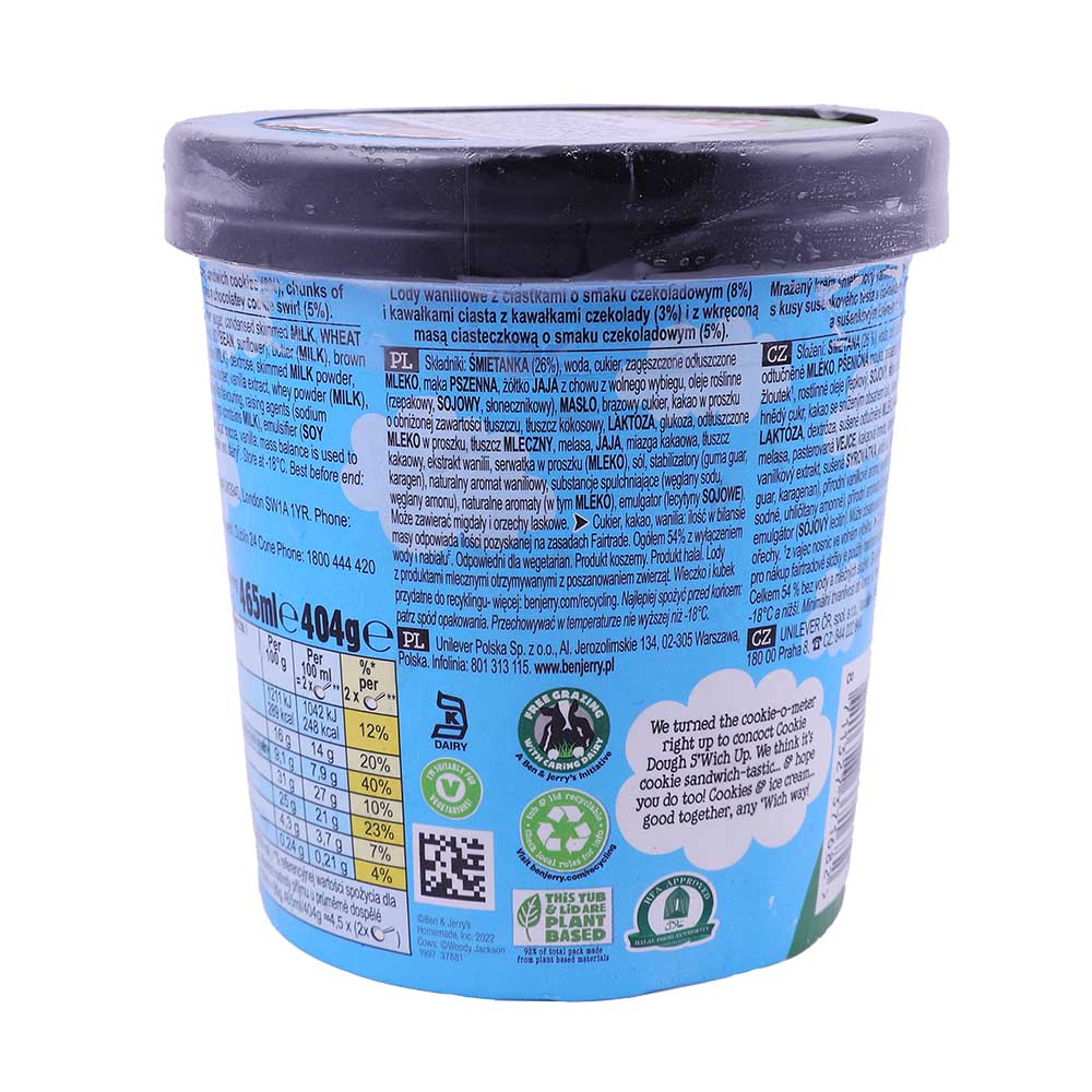 Ben & Jerry's Cookie Doughs S'Wich Up Ice Cream 465ml back image