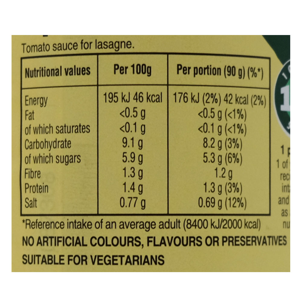 Dolmio Red Tomato Lasagne Sauce 450g right side image