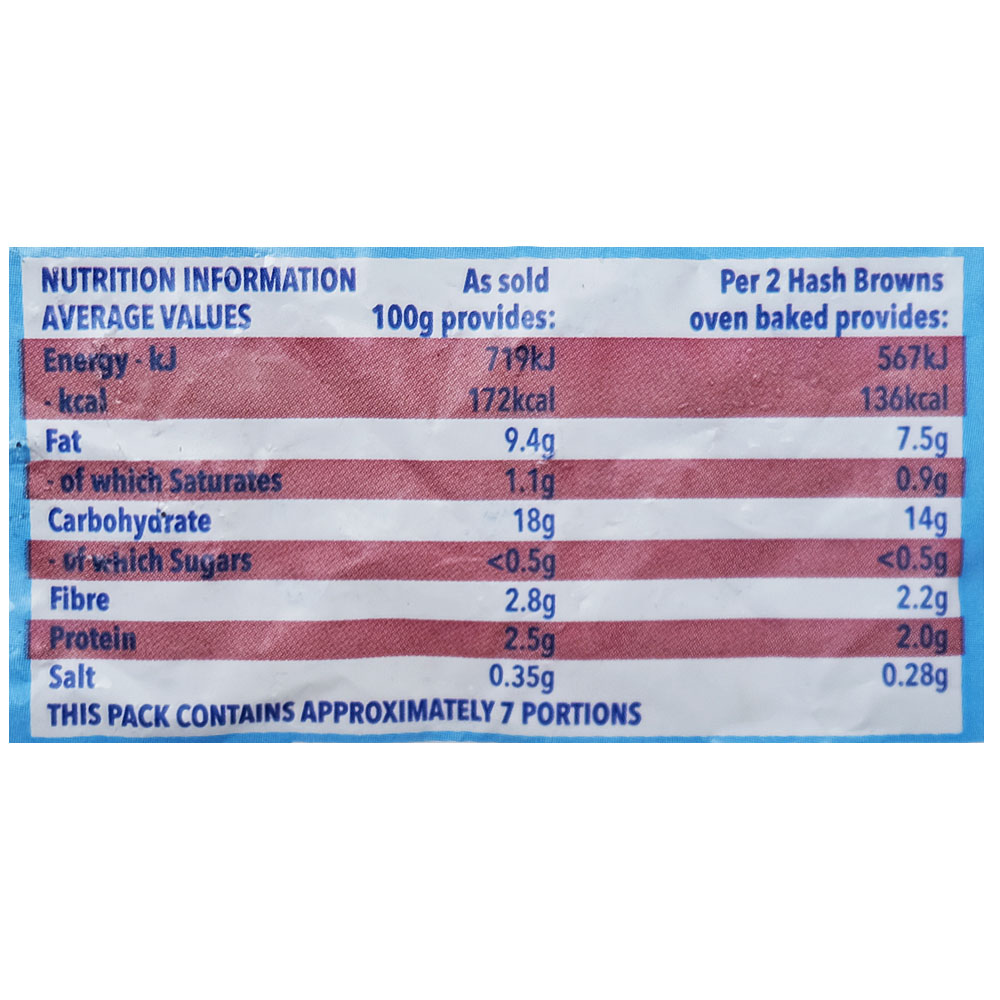 Aunt Bessies Hash Browns 560g right side image