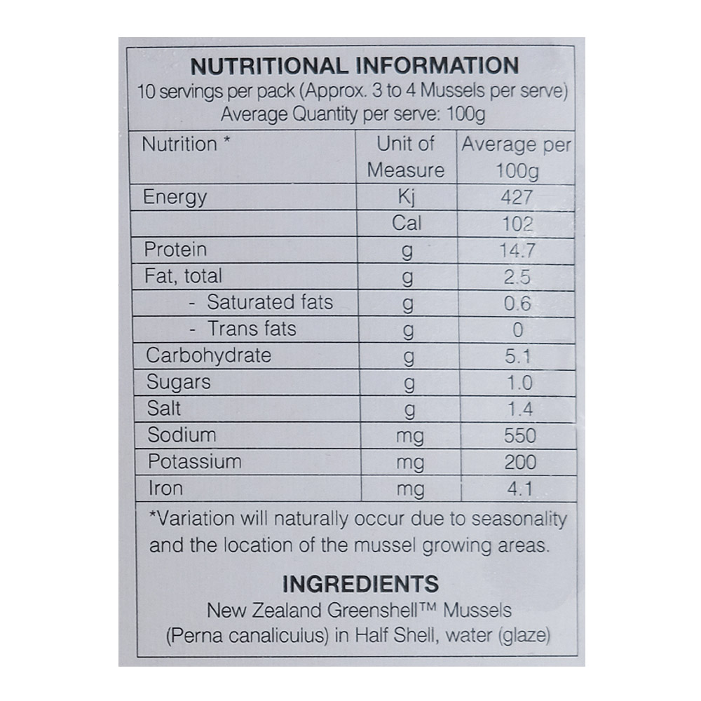 Delmon Frozen Half Shell Mussels 1Kg back image