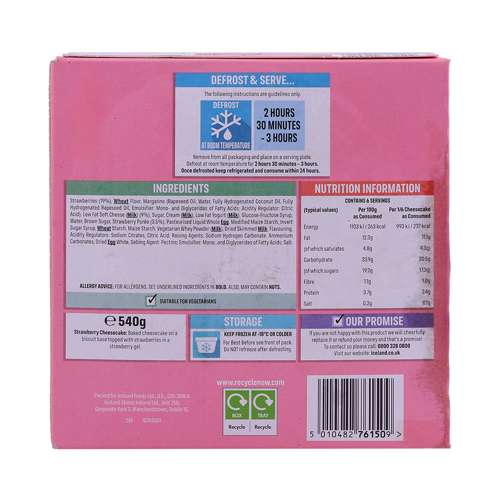 Iceland Strawberry Cheesecake 540g back image