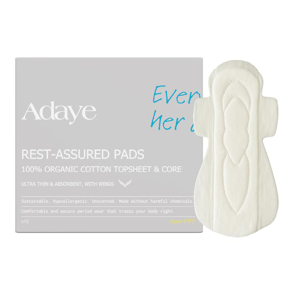 Adaye Organic Cotton Rest-Assured Pads Super Size 12s 