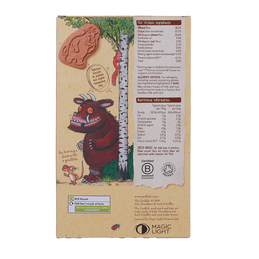 Organix Cocoa & Vanilla Gruffalo Biscuits 100g back image