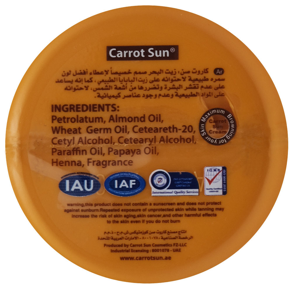Carrot Sun Papaya Tanning Cream 350ml back image