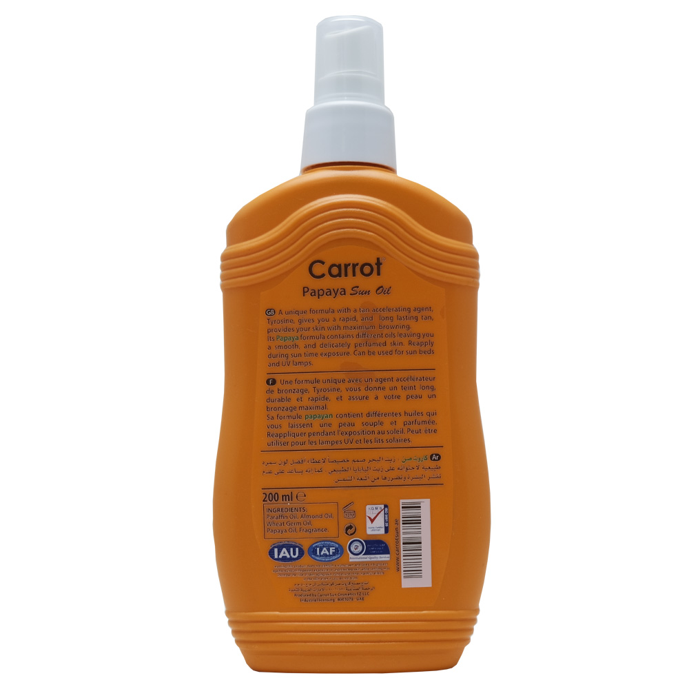 Carrot Sun Papaya Tanning Oil Spray 200ml back image