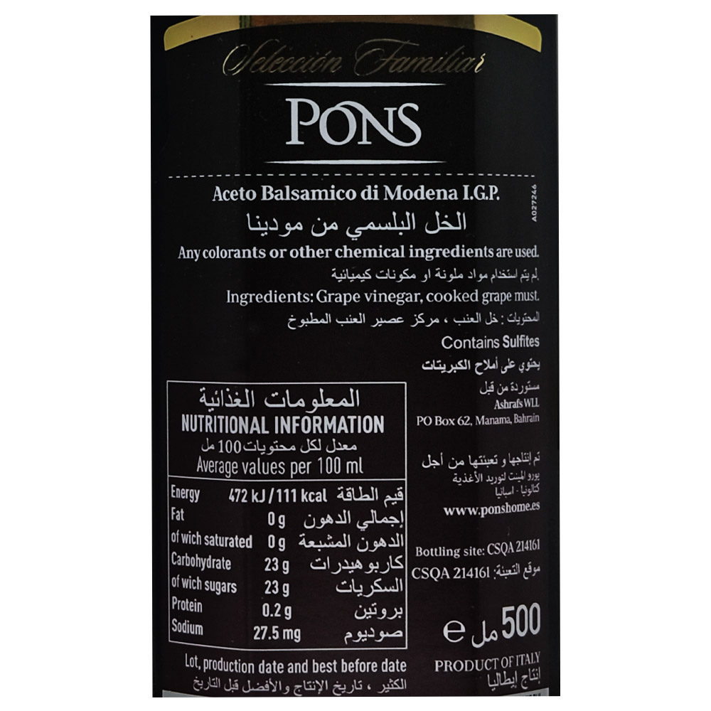 Pons Balsamic Vinegar Of Modena 500ml left side image