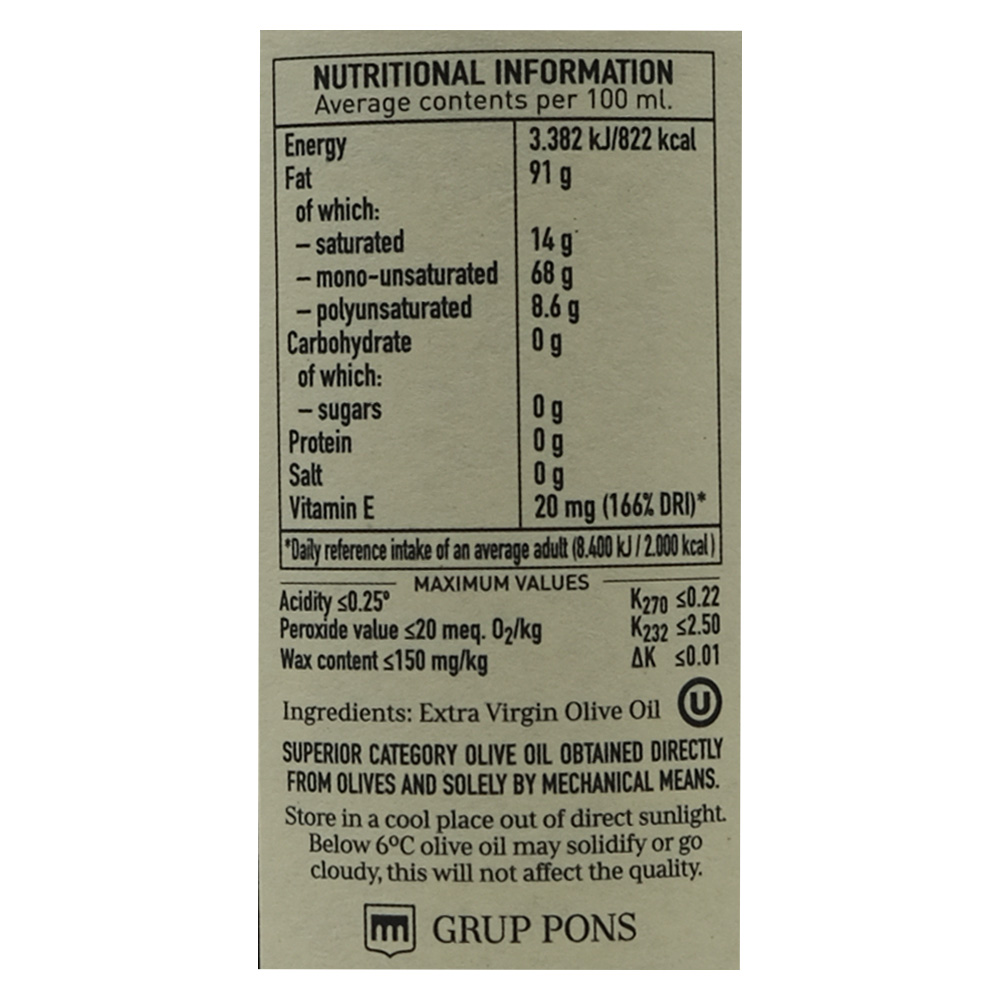 Pons Reserva Arbequina Extra Virgin Olive Oil 500ml right side image