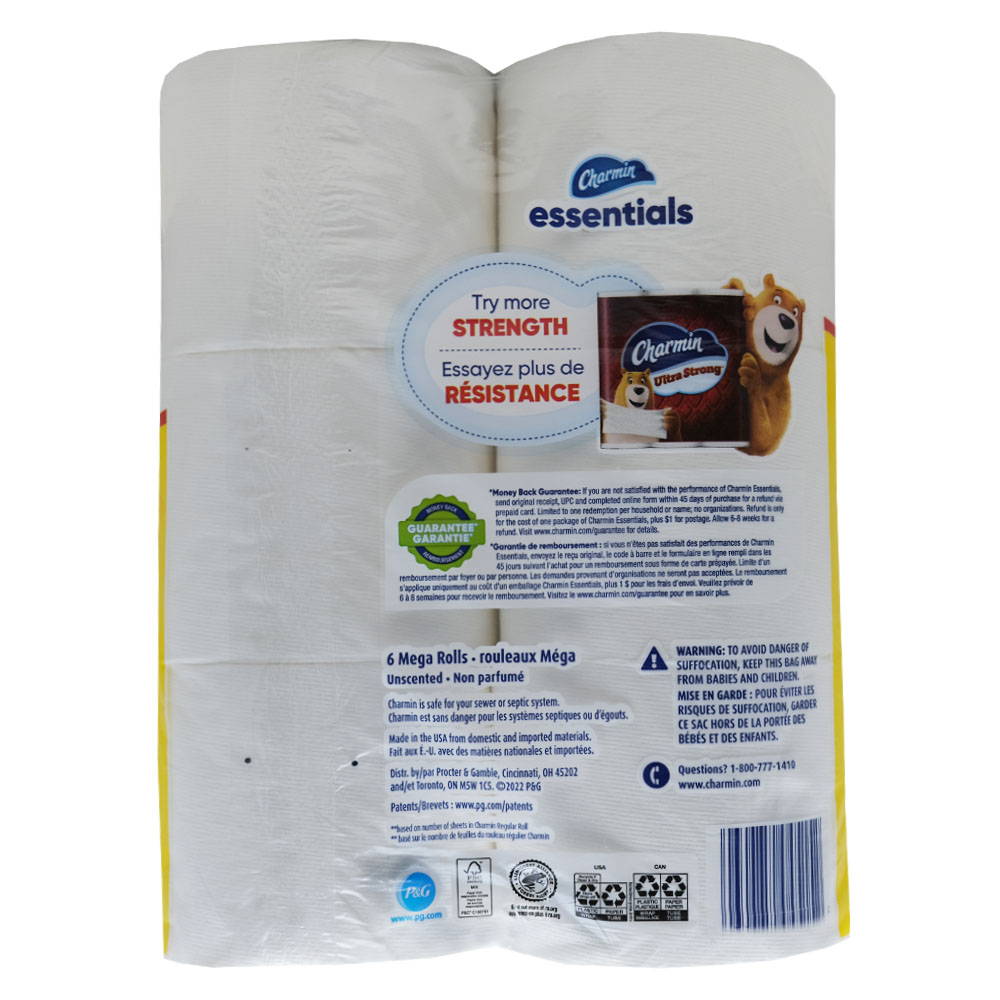 Charmin Essentials Strong Bathroom Tissues 6Rolls 25m back image
