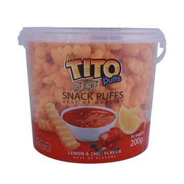 Mr.Tito Puffs Chilli & Lemon Flavor Corn Puffs Snack 200g 