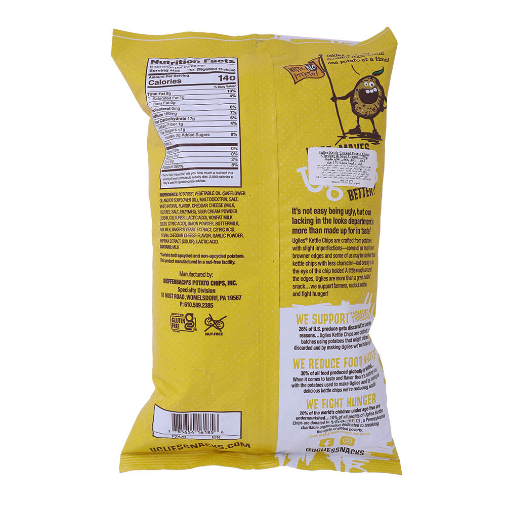 Uglies Cheddar & Sour Cream Potato Chips 170g back image