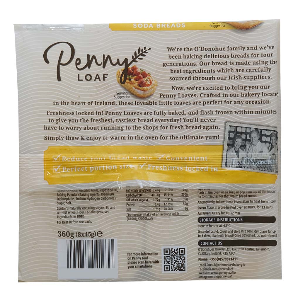 Penny Loaf 8 Pack White Soda Breads 360g back image
