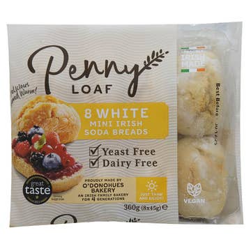 Penny Loaf 8 Pack White Soda Breads 360g 
