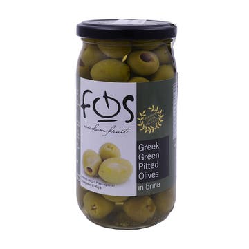 Fos Green Pitted Olives In Glass 190g