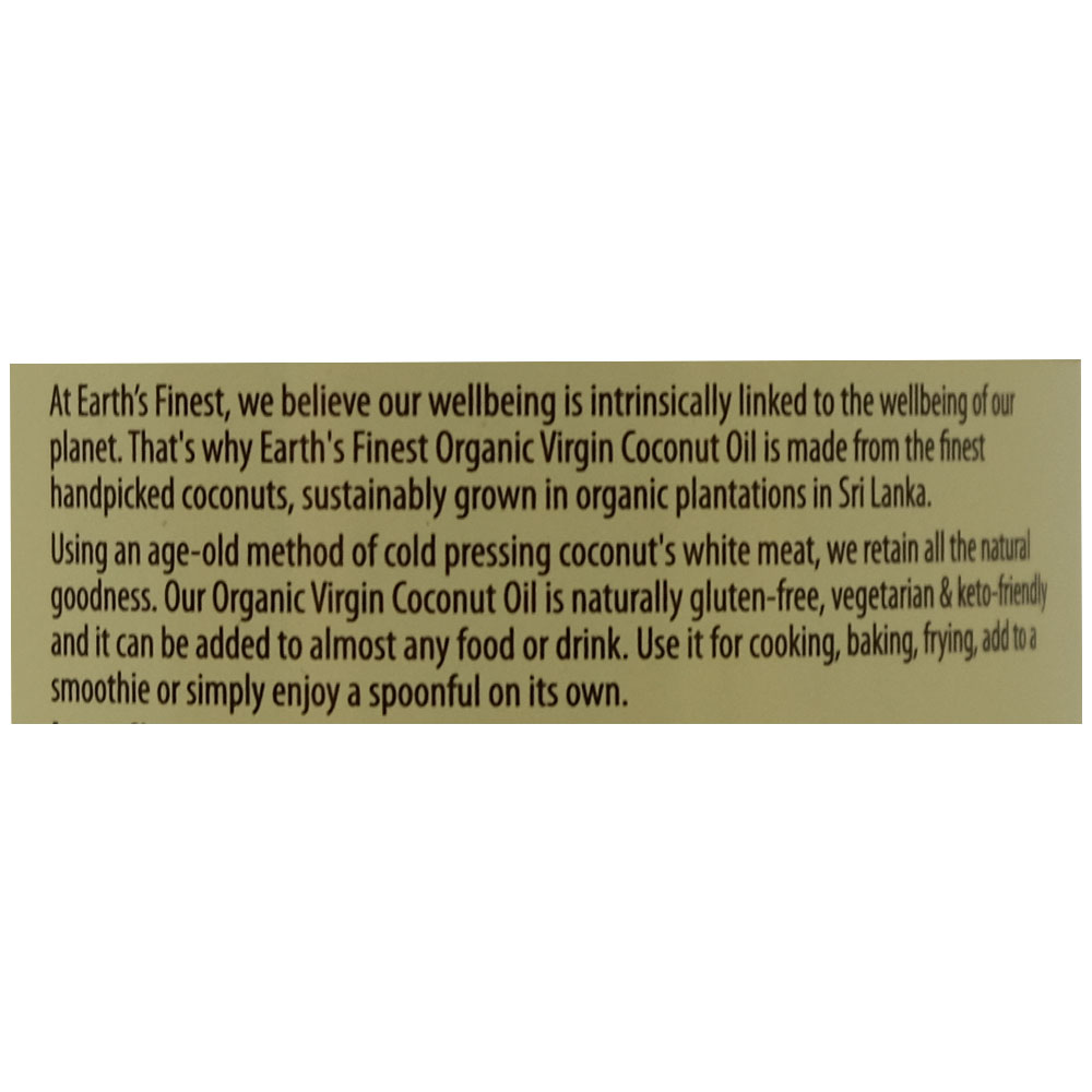 Earth's Finest Organic Virgin Coconut Oil 200ml left side image