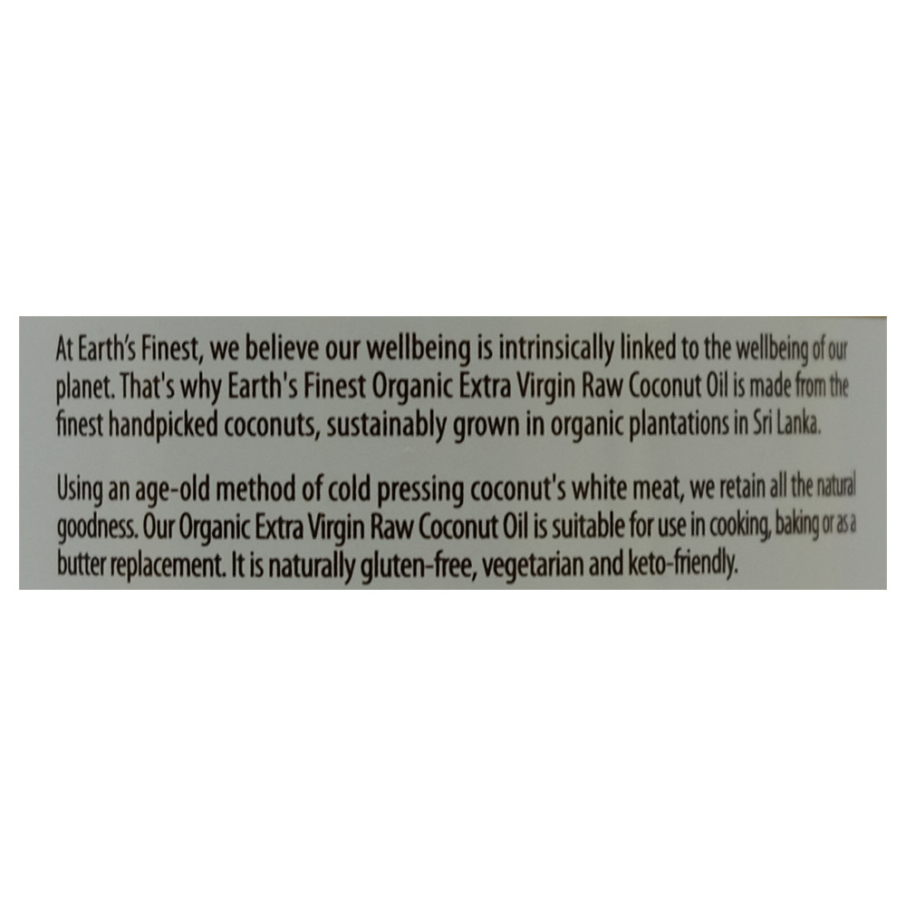 Earth's Finest Organic Extra Virgin Raw Coconut Oil 200ml left side image