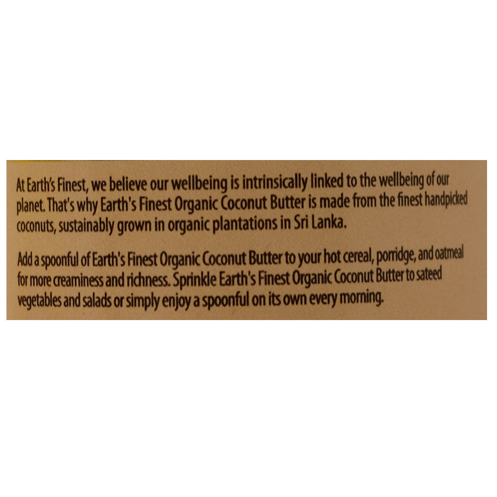 Earth's Finest Organic Coconut Butter 200ml left side image