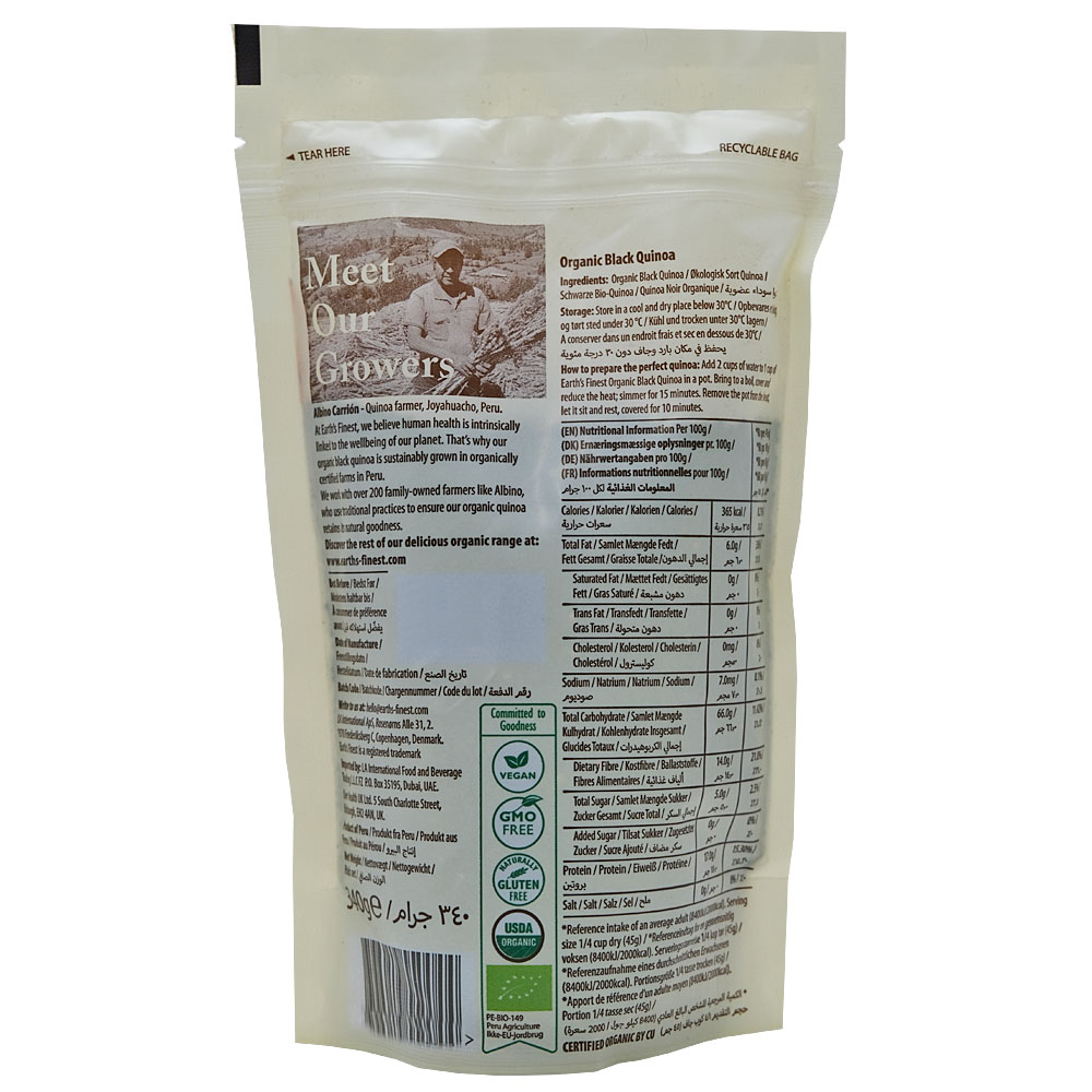Earth's Finest Organic Black Quinoa 340g back image