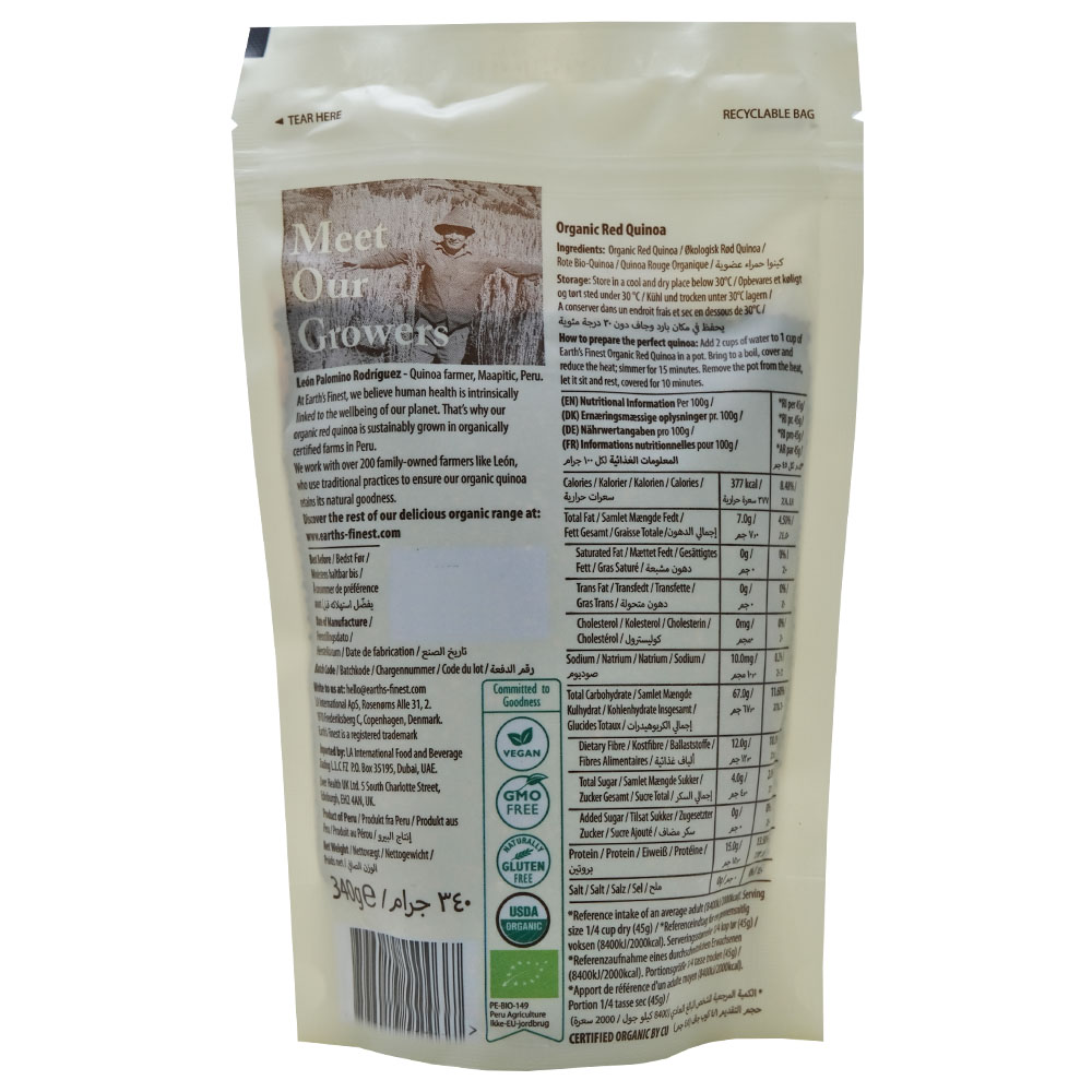 Earth's Finest Organic Red Quinoa 340g back image