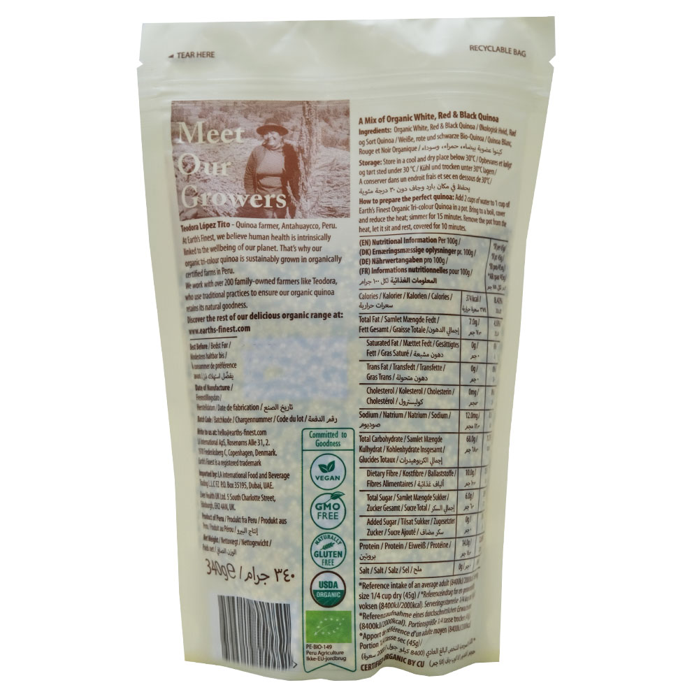 Earth's Finest Organic Tricolor Quinoa 340g back image