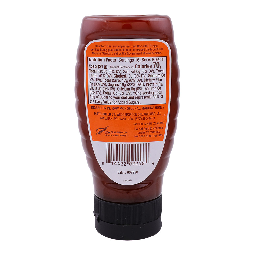 Wedderspoon Monofloral Manuka Honey 340g right side image