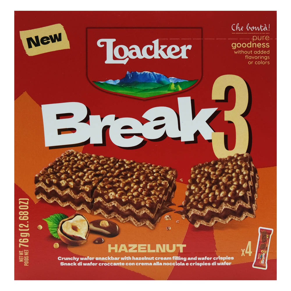 Loacker Break 3 Hazelnut Wafer Snackbar 76g