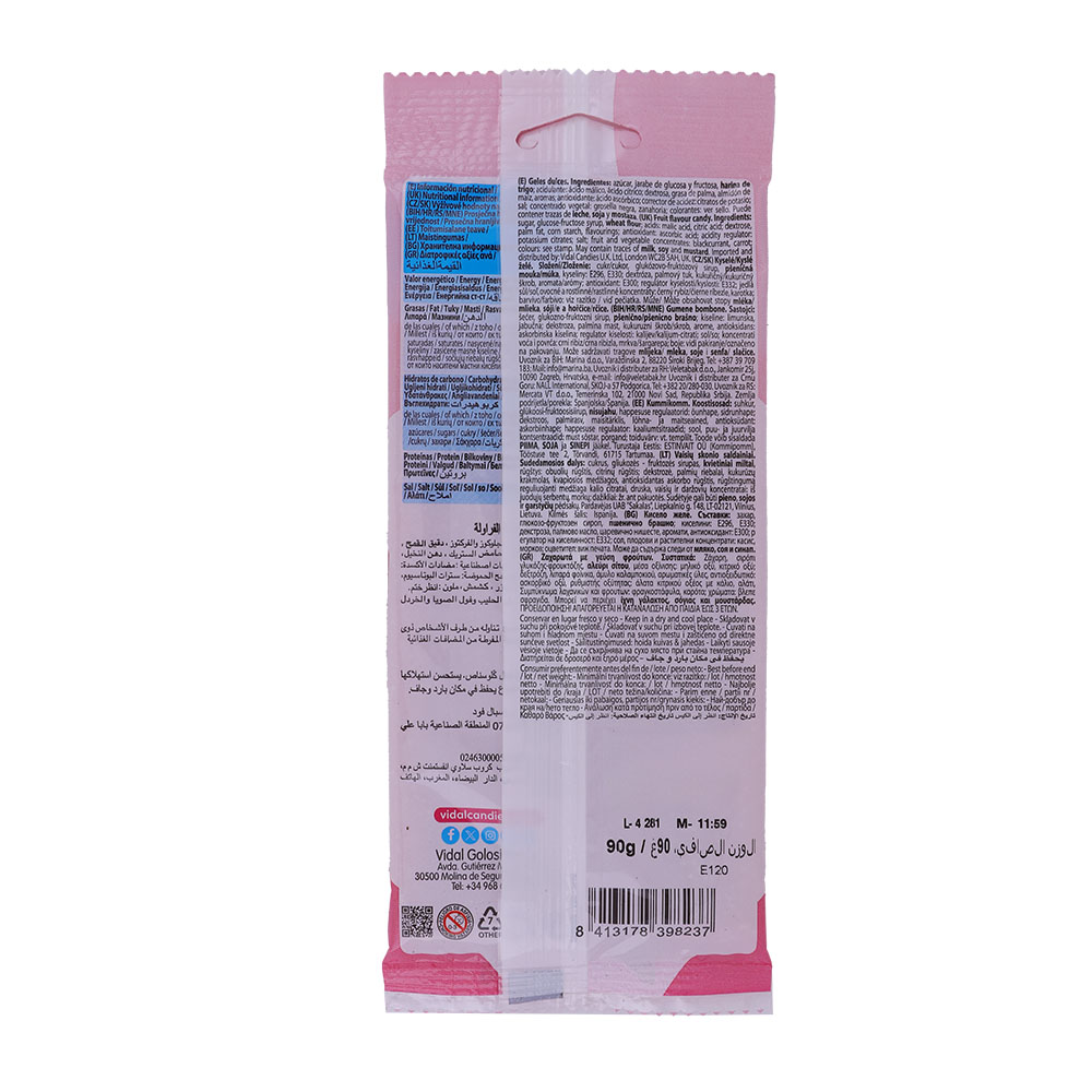 Vidal Sour Belts Strawberry Flavour Candy 90g back image