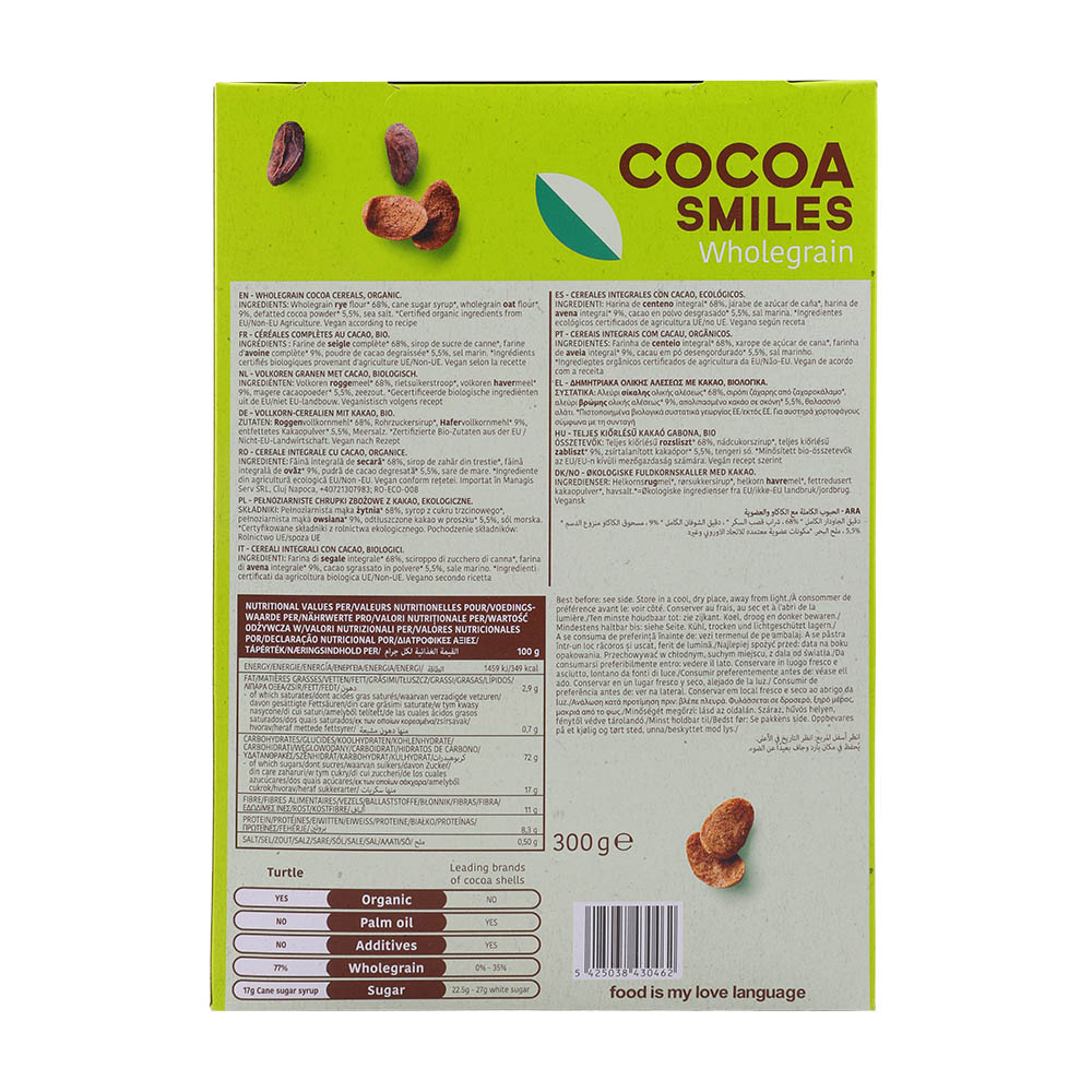 Turtle Cocoa Smiles Wholegrain Cereal 300g back image