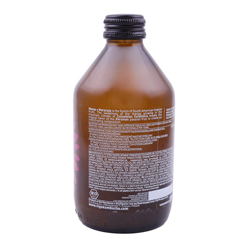 Vigo Kombucha Organic Live Tea with Mango & Maracuja 330ml back image
