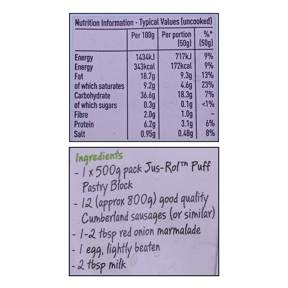 Jus-Rol Puff Pastry Block 500g right side image