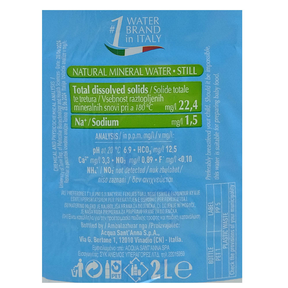 Sant'Anna Natural Mineral Water 2L right side image