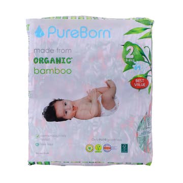 PureBorn Organic Bamboo Diapers 64s