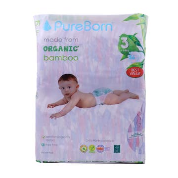 PureBorn Organic Bamboo Diapers 56s