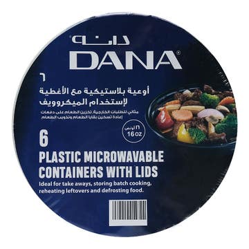 Dana Black Plastic Microwavable Container With Lids 6s 16oz