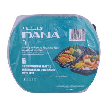 Dana 3 Compartment Plastic Microwavable Container With Lids 6s