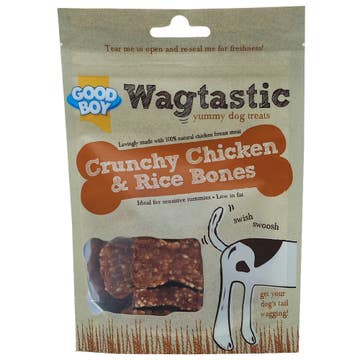 Wagtastic Crunchy Chicken & Rice Bones Dog Treats 70g