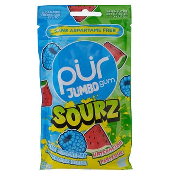 Pur Jumbo Sourz Blue Raspberry Watermelon Gum 20s