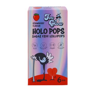 Joe Glow Holo Pops Strawberry Flavour Lollipops 6s 36g