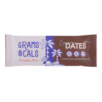 Grams & Cals Cinnamon Dates White Chocolate Protein Bar 50g