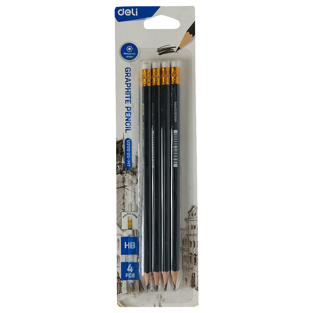 Deli Graphite HB Pencil Black With Eraser U20000-MT