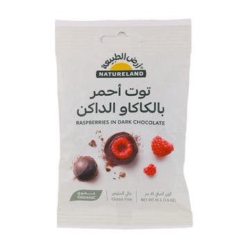 Natureland Raspberries In Dark Chocolate 45g