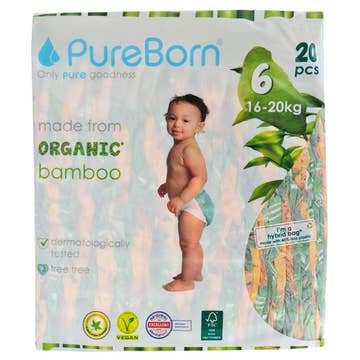 PureBorn Organic Bamboo Diapers 20s 16-20Kg